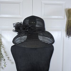 Women's Kentucky Derby Wide Brim Mesh Hat Tea Party Church Black Funeral